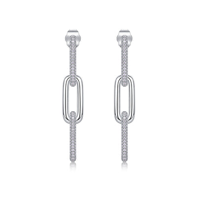 Chain Luxury Fashion Diamond Earrings Stud Set With Mosan Diamond Silver Ornaments