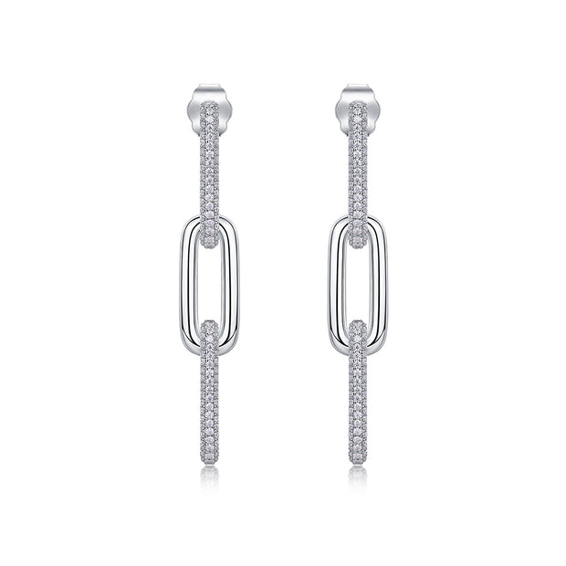 Chain Luxury Fashion Diamond Earrings Stud Set With Mosan Diamond Silver Ornaments