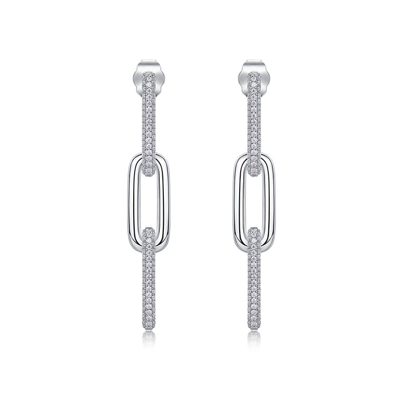 Chain Luxury Fashion Diamond Earrings Stud Set With Mosan Diamond Silver Ornaments