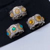 Women's Fashion Copper Plating Thick Golden Yellow Blue Agate Opal Wide Ring
