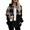 Plaid Color Matching Plush Hooded Sweater Zipper Jacket