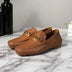 Versace Warm Brown Leather Gold Greek Key Driver Loafers Douson Odeh