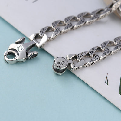 Sterling Silver Ornament Men's Trendy Rotating Skull Retro Fashion Tang Grass Pattern Bracelet