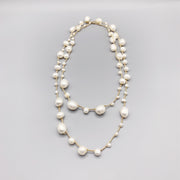 Hand-woven Freshwater White Pearl Necklace Baroque Style Long