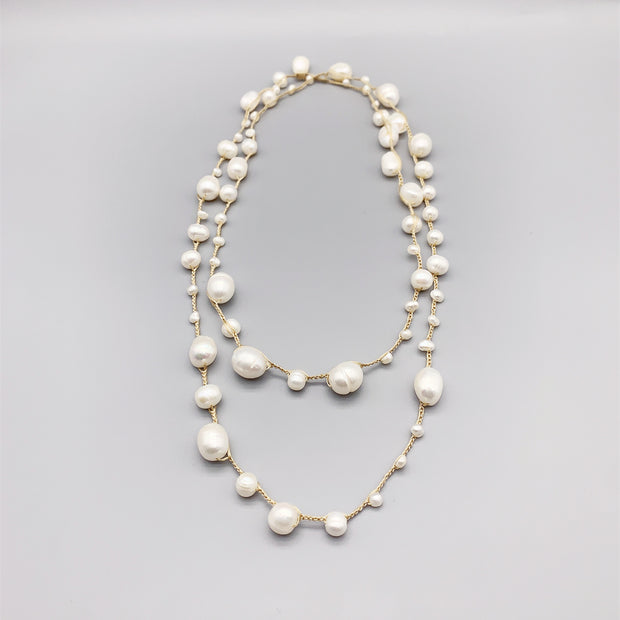 Hand-woven Freshwater White Pearl Necklace Baroque Style Long