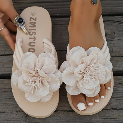 Women's Fashion All-match Flower Flat Toe Flip-flops