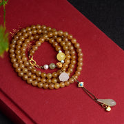 Women's Round Beads With Beeswax Clear Water Green Pine Bracelet