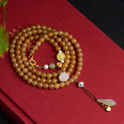 Women's Round Beads With Beeswax Clear Water Green Pine Bracelet
