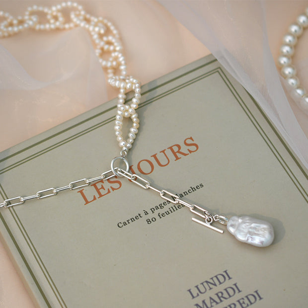 925 Silver Natural Freshwater Pearl Baroque Pendant Necklace
