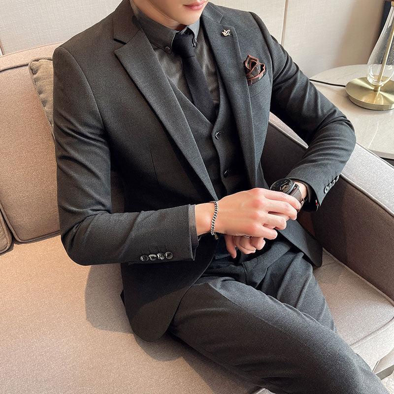 Plus Size Men's Clothing Solid Color Suit Suit Men's Three-piece Suit