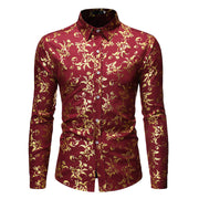 Men's Basic Style Bronzing Flower Shirt
