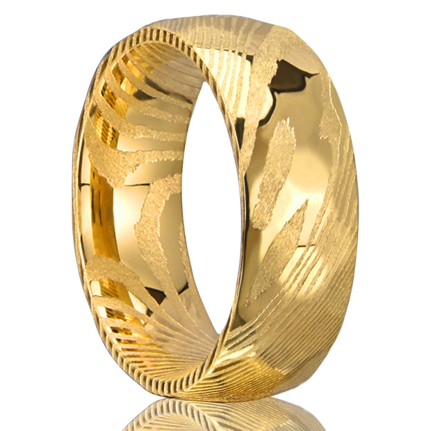 8mm Electroplated 18K Gold Damascus Steel Ring