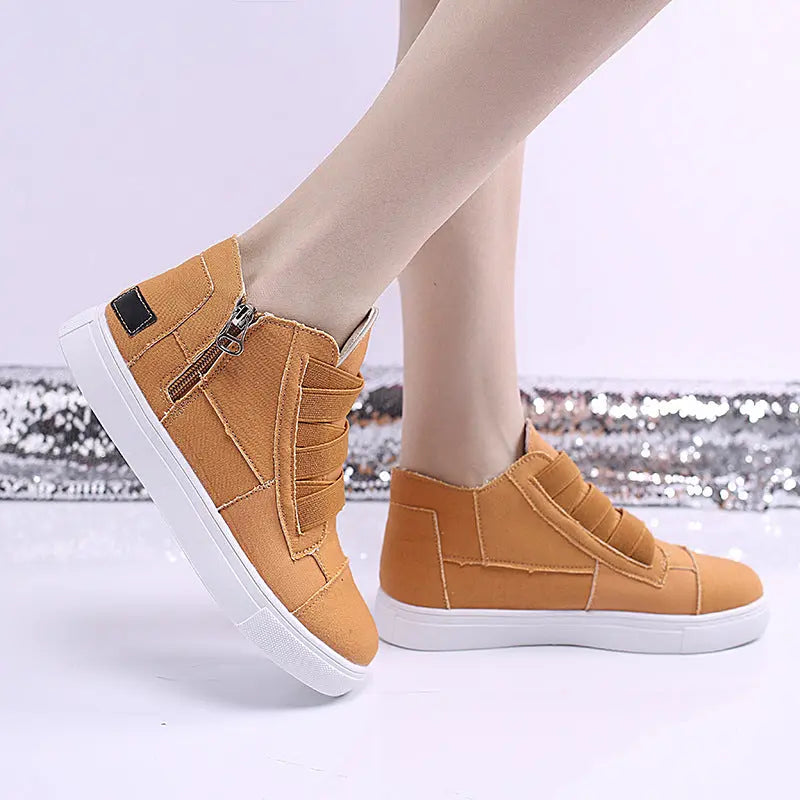 Canvas Flat Shoes Women Side Zipper Walking Sneakers Douson Odeh