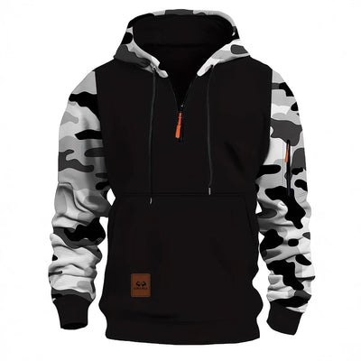 Stitching Hooded Men's Fashion Camouflage American Vintage Zipper Sweater
