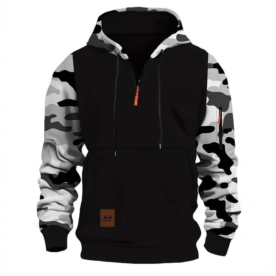 Stitching Hooded Men's Fashion Camouflage American Vintage Zipper Sweater