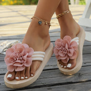 Women's Fashion All-match Flower Flat Toe Flip-flops