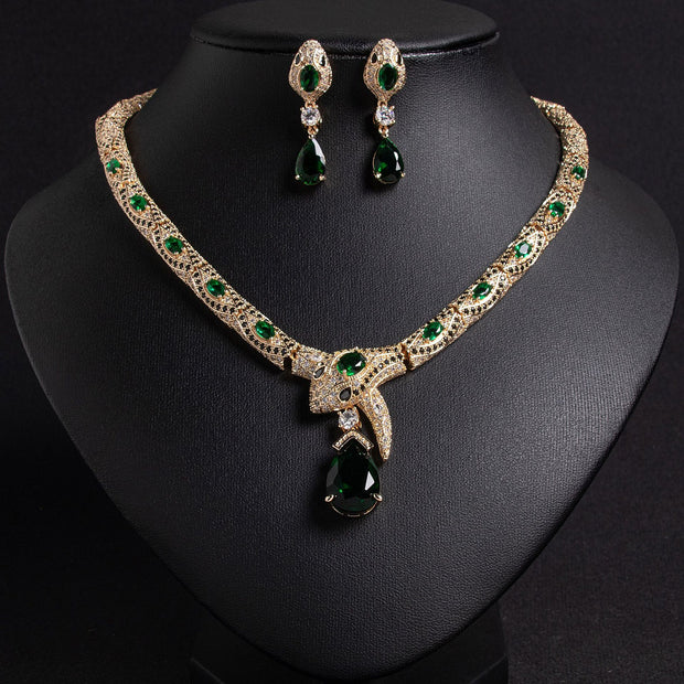 Personalized Fashion Zircon Snake Necklace Earrings Suit