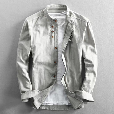 European And American Style Men's Clothing Stand Collar Buried Clip Casual Shirt