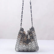 Designer Silver Sequin Woven Evening Clutch Bag for Women