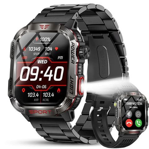 Jooeniok Smart Watch Sport Military for Men Smartwatch Bluetooth Answer/Dial Call 2.01" Large Screen Outdoor Compass Sports Fitness Tracker Male 600 mAh Large Battery Two Strap for Android/iOS Douson Odeh