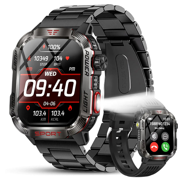 Jooeniok Smart Watch Sport Military for Men Smartwatch Bluetooth Answer/Dial Call 2.01" Large Screen Outdoor Compass Sports Fitness Tracker Male 600 mAh Large Battery Two Strap for Android/iOS