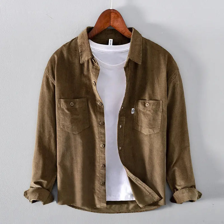 Men Pocket Casual Corduroy Long-sleeved Shirt Douson Odeh