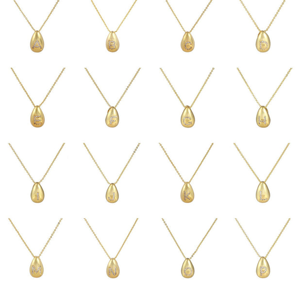 Glossy Water Drop 26 English Letter Pendant Copper-plated Gold Simple Pendant Female