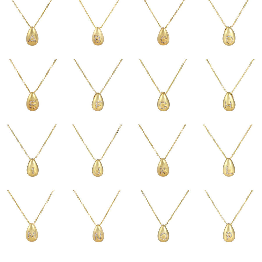 Glossy Water Drop 26 English Letter Pendant Copper-plated Gold Simple Pendant Female