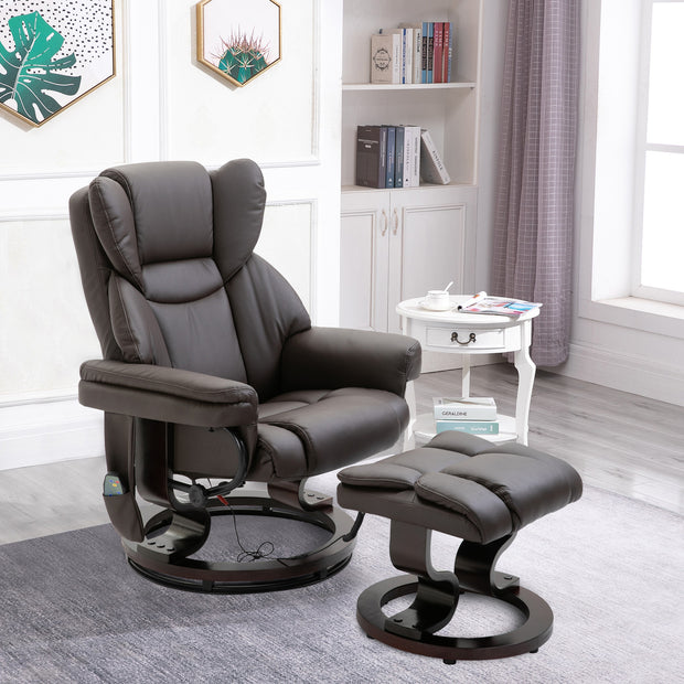 Massage Recliner Chair Brown With Ottoman 10-Point Vibrating Swivel For Bedroom & Living Room