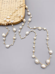 Hand-woven Freshwater White Pearl Necklace Baroque Style Long