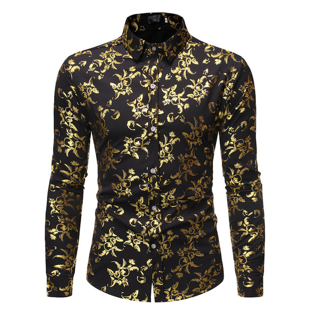 Men's Basic Style Bronzing Flower Shirt