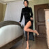 High Neck Long Velvet Dress Slim Slit Women's Dress