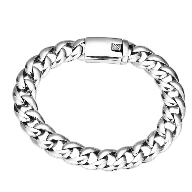925 Sterling Silver National Style Glossy Cuban Bracelet