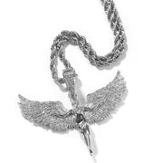 Female Versatile Retro Diamonds Angel Wings Necklace