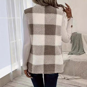 Fashion Casual Pocket Plush Plaid Vest Top