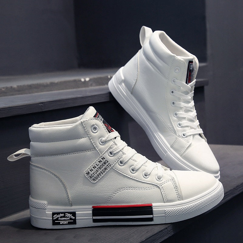 White Men Casual Tennis Comfortable Lace-up Leather Shoes