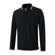 Mens Tipped Pique Polo Shirts Soft Casual Dry Fit Cotton Polo Knit Long Sleeve Polo Shirt for Men
