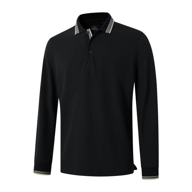 Mens Tipped Pique Polo Shirts Soft Casual Dry Fit Cotton Polo Knit Long Sleeve Polo Shirt for Men