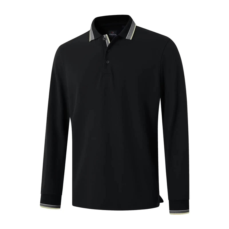 Mens Tipped Pique Polo Shirts Soft Casual Dry Fit Cotton Polo Knit Long Sleeve Polo Shirt for Men Douson Odeh