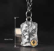 Viking Luen Letter Hammered Pendant Compass Silver Necklace