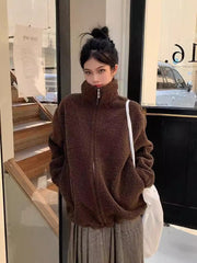 Korean Leisure Simple Stand Collar Loose All-match Lamb Wool Coat