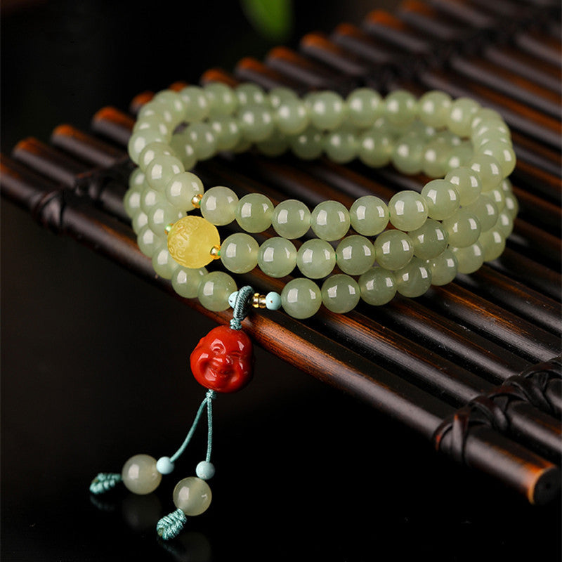 Pale Blue Hetian Jade Bracelet 6mm Three Circle Female