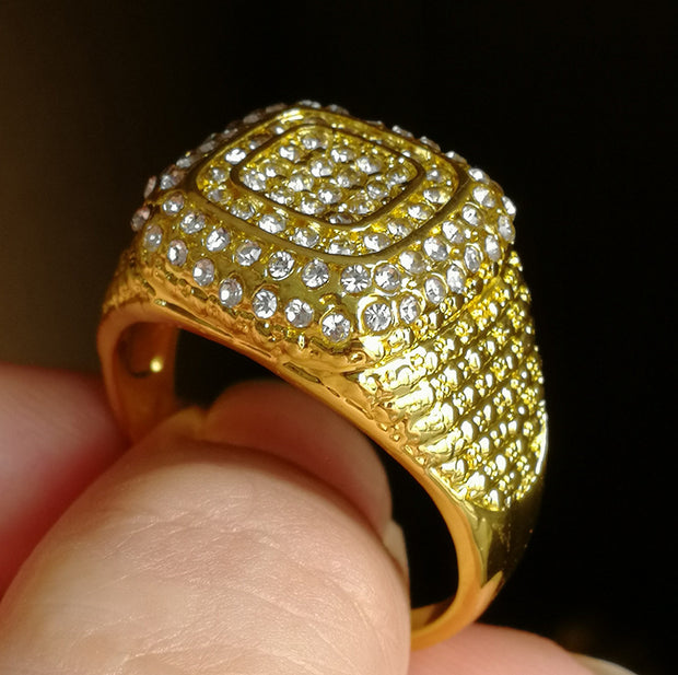 Gold-plated Micro Inlaid Zircon Ring Hip Hop Full Diamond Men's Ring