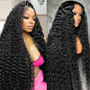 hoilym 34 Inch Deep Wave Lace Front Wigs Human Hair 13x4 HD Lace Front Wigs Human Hair Pre Plucked Deep Wave Wig Curly Wet And Wavy Human Hair Wig HD Lace Frontal Glueless Wigs For Women 180 Density