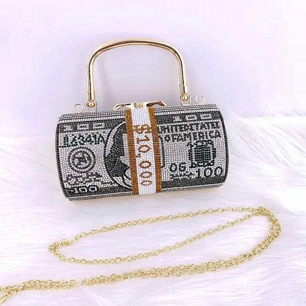 Luxury Crystal Dollar Design Evening Clutch Bags