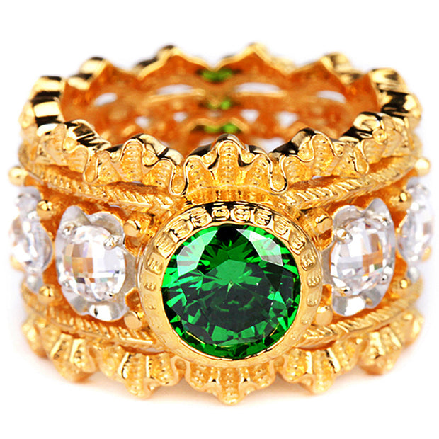 Women's Silver Gilded Lace Hollow Zircon Ring