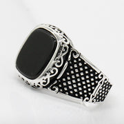 925 Silver Vintage Thai Silver Black Agate Ring