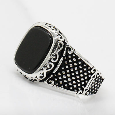 925 Silver Vintage Thai Silver Black Agate Ring