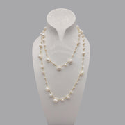 Hand-woven Freshwater White Pearl Necklace Baroque Style Long