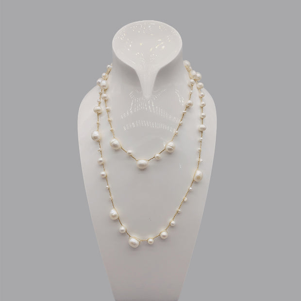 Hand-woven Freshwater White Pearl Necklace Baroque Style Long